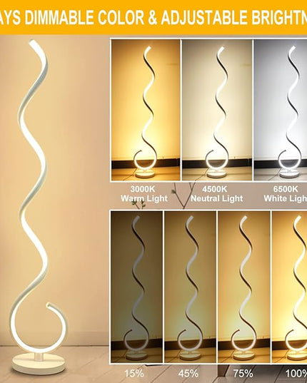 Spiral LED Floor Lamp, 40W Dimmable Floor Lamps for Living Room with Remote Control, Stepless Adjustable Colors & Brightness Standing Lamp Reading Corner Floor Lamp for Bedroom, Office -White - LeafyLoom