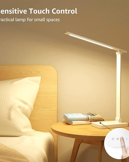Lepro LED Desk Lamp, Metal Desk Light 9.5W 800lm, Dimmable Home Office Desktop Task Lamp Touch Control, 5 Color Modes 5 Brightness Level for Task, Reading, Crafting, Sewing, Puzzle, Nail Lamp, White - LeafyLoom