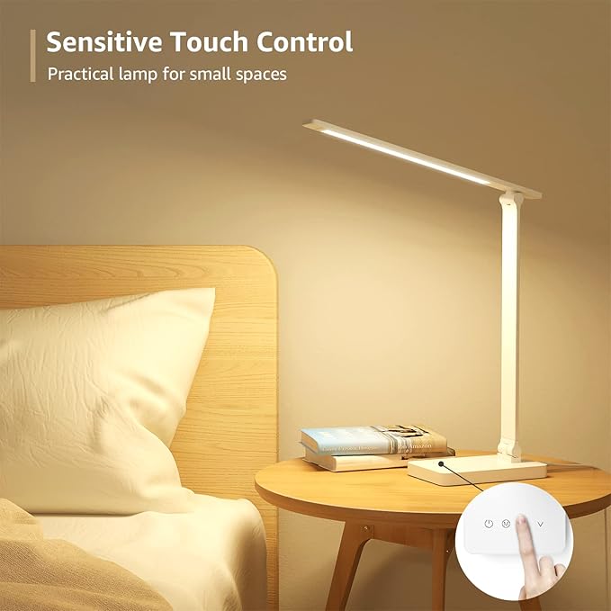 Lepro LED Desk Lamp, Metal Desk Light 9.5W 800lm, Dimmable Home Office Desktop Task Lamp Touch Control, 5 Color Modes 5 Brightness Level for Task, Reading, Crafting, Sewing, Puzzle, Nail Lamp, White - LeafyLoom
