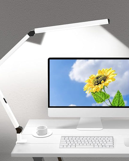 LED Desk Lamp with Clamp, Dual Light Table Lamp with Adjustable Swing Arm, Eye-Care 4 CCT Modes & 5 Brightness Levels Clip-on Table Light Architect Modern Desk Light for Home Office - LeafyLoom