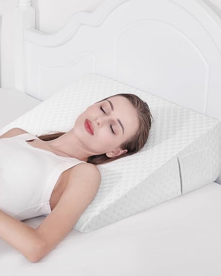 Bed Wedge Pillow for After Surgery Premium 7.5" Wedge Pillow for Sleeping with Memory Foam Top, Triangle Pillow Wedge for Acid Reflux Snoring Post Surgery Leg Elevation Back & Knee Pain Relief -White - LeafyLoom
