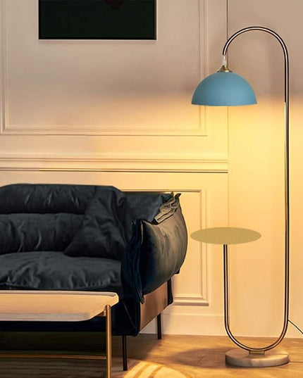 Hsyile KU300240 Modern Standing Light for Bedroom & Living Room Floor Lamp with a Table,LED Reading - Brushed Brass Finish and Blue Shade Bulb Included - LeafyLoom