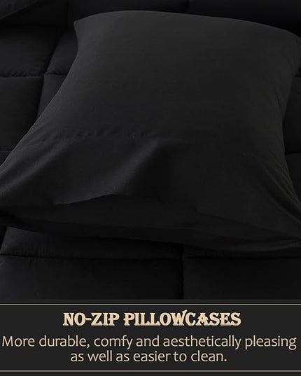 WhatsBedding Black Queen Comforter Set, Lightweight All Season Soft Down Alternative Bed Comforter, 3 Pieces Bedding Set with 2 Pillowcases, Queen Size, 88"x90" - LeafyLoom