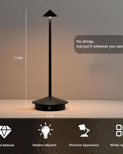 Portable LED Table Lamp with Touch Sensor, 3-Levels Brightness Metal Desk Lamp, 3 Color Touch Control Rechargeable Lamp, Night Light, Bedside Lamp,Dining Room Lamp (Black) - LeafyLoom