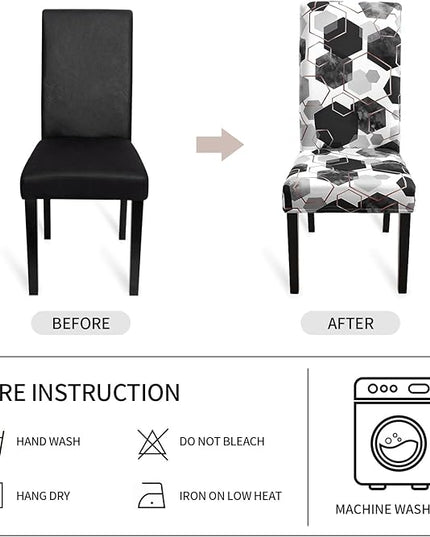 Gibelle Dining Room Chair Covers Set of 4, Soft Stretch Kitchen Chair Covers Slipcover Protector, Removable Washable Geometric Parson Chair Covers 4 Pack, Black Gibelle