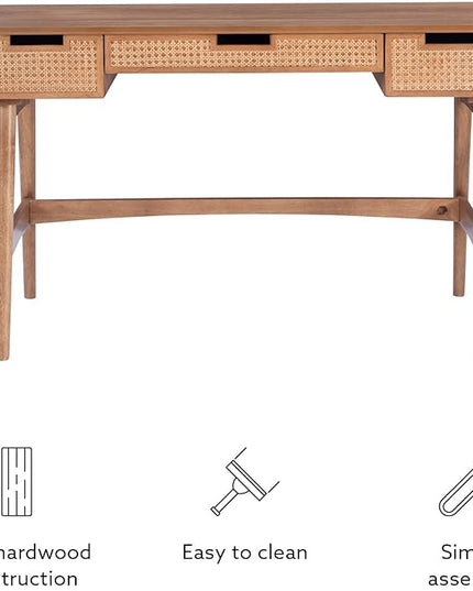Linon Natural Dutton Wood and Rattan Desk - LeafyLoom