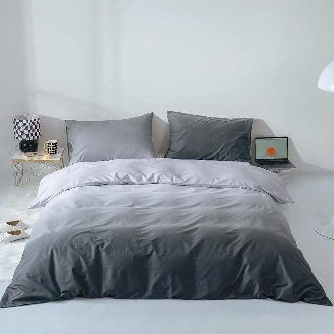 Gradient Gray Comforter Set Ombre White Gray Bedding Set Full Women Aesthetic Comforter 3 PCs Gray Color Bed Comforter Set Full Gradient White and Gray Comforter Set Full Size - LeafyLoom