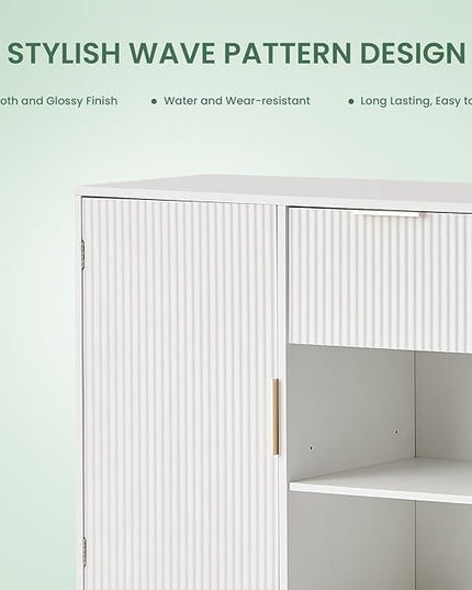 Storage Cabinet, Modern Accent Buffet Cabinet, FreeStanding Sideboard and Buffet Storage, Adjustable Shelves with 2 Doors Drawer for Bedroom, Living Room, Kitchen or Hallway,White - LeafyLoom