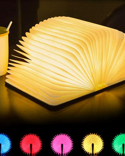 Folding Book Lamp Novelty Wooden Table Lamp Portable Desk Light LED Paper Lantern with USB Rechargeable for Gift Home Office Decor - LeafyLoom