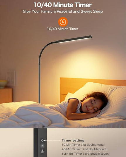 Floor Lamp,9W Bright LED Standing Lamp with 3000K-6000K Adjustable 4 Color Temperature,Touch Control Dimmable Modern Task Floor Lamp with Timing for Living Room Bedroom Office - LeafyLoom