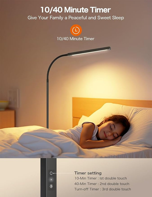 Floor Lamp,9W Bright LED Standing Lamp with 3000K-6000K Adjustable 4 Color Temperature,Touch Control Dimmable Modern Task Floor Lamp with Timing for Living Room Bedroom Office - LeafyLoom