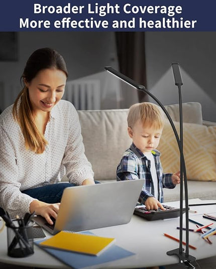 iZELL Desk Lamp, [2 LED Tube] Desk Lamps for Home Office with Clamp, Flexible Gooseneck LED Book Light, Easy Clip on Reading Lights for Bedrooms Beside Table Headboard College Dorm Bed Room - Black - LeafyLoom