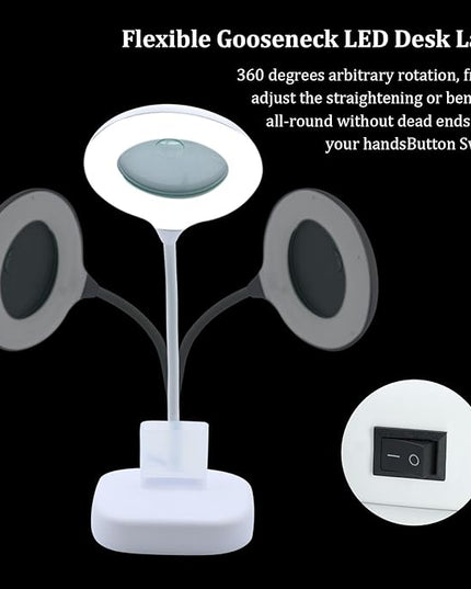 5X Magnifying Glass Lamp, 2-in-1 Magnifier Light, 36 Beads Desk Lighted and 10X Magnifiers Lamps Flexible Gooseneck Stand LED Desk Magnifiers Glass with Light Hands Free for Craft Reading - LeafyLoom