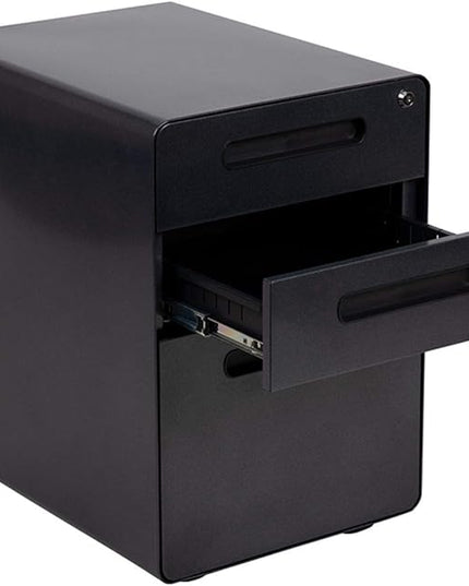 Flash Furniture Wren Ergonomic 3-Drawer Mobile Locking Filing Cabinet with Anti-Tilt Mechanism and Hanging Drawer for Legal & Letter Files, Black - LeafyLoom