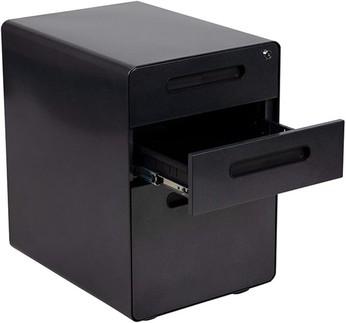 Flash Furniture Wren Ergonomic 3-Drawer Mobile Locking Filing Cabinet with Anti-Tilt Mechanism and Hanging Drawer for Legal & Letter Files, Black - LeafyLoom