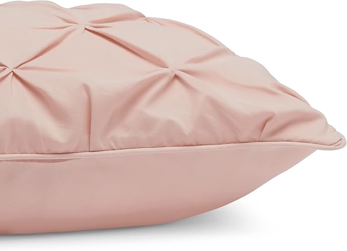 Amazon Basics All-Season Down-Alternative Comforter 3 Piece Bedding Set, Full/Queen, Blush, Pinched Pleat With Piped Edges - LeafyLoom