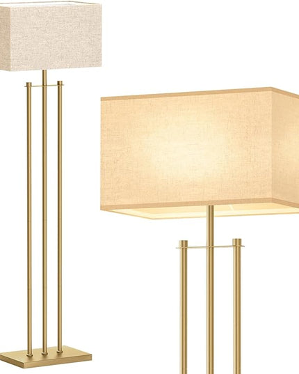 addlon Gold Floor lamps for Living Room, Tall Modern Standing lamp with Linen Shade, Decorative Simple Design Floor Lamps for Bedroom and Office - LeafyLoom