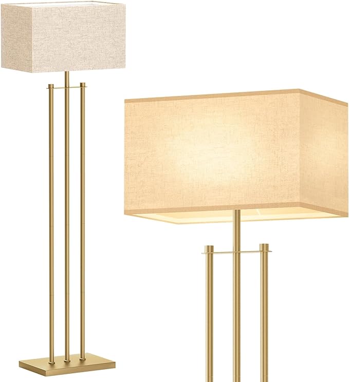 addlon Gold Floor lamps for Living Room, Tall Modern Standing lamp with Linen Shade, Decorative Simple Design Floor Lamps for Bedroom and Office - LeafyLoom