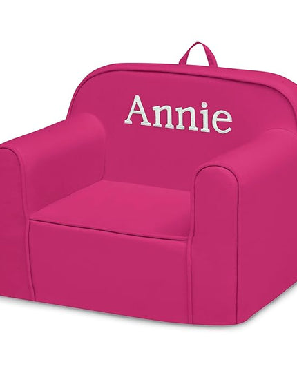 Delta Children Personalized Cozee Chair - Customize with Name – Foam Kids Chair for Ages 18 Months and Up, Hot Pink - LeafyLoom
