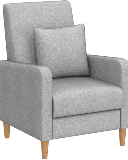 COLAMY Modern Upholstered Accent Chair Armchair with Pillow, Fabric Reading Living Room Side Chair,Single Sofa with Wood Legs, Light Grey - LeafyLoom