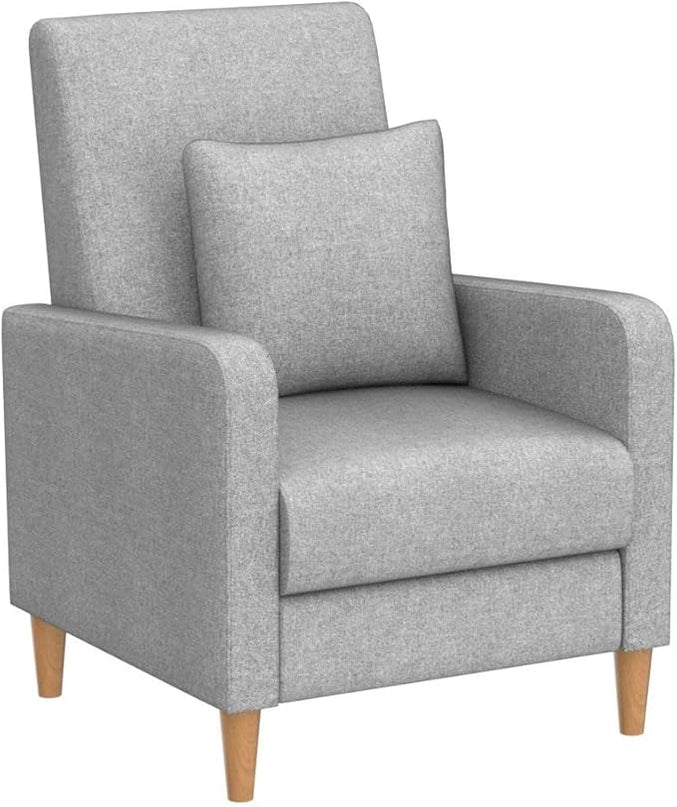 COLAMY Modern Upholstered Accent Chair Armchair with Pillow, Fabric Reading Living Room Side Chair,Single Sofa with Wood Legs, Light Grey - LeafyLoom