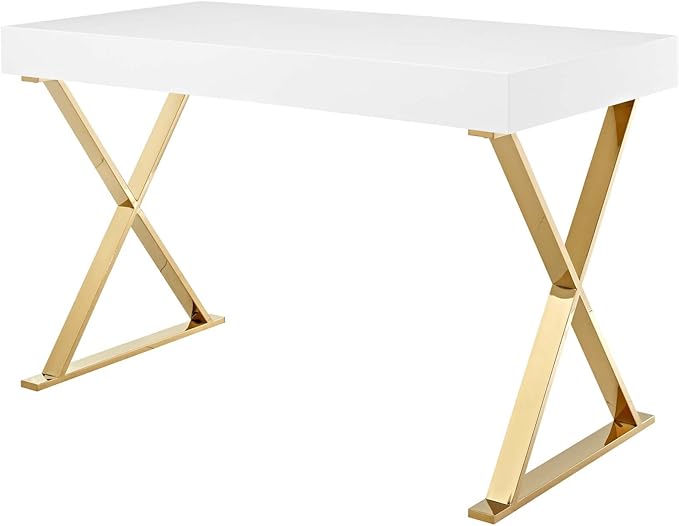 Modway Sector Office Desk, White Gold - LeafyLoom