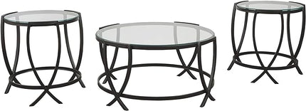 Signature Design by Ashley Tarrin Contemporary Glass Top Round 3-Piece Table Set, Includes Coffee Table and 2 End Tables, Black - LeafyLoom