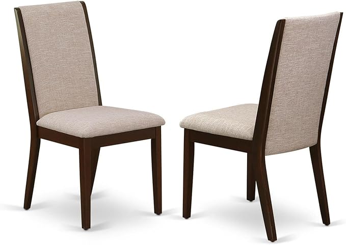 East West Furniture Eden 3 Piece Kitchen Set Contains a Round Dining Room Table with Pedestal and 2 Light Tan Linen Fabric Parsons Chairs, 30x30 Inch, Mahogany - LeafyLoom