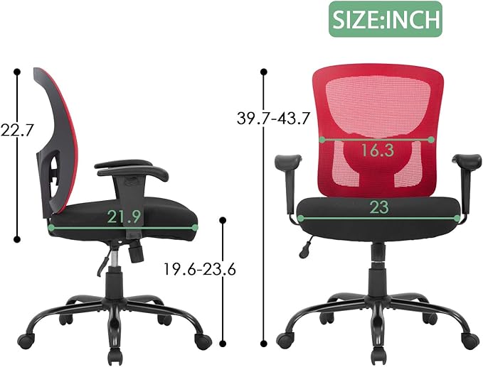 BestOffice Big and Tall Office Chair 500lbs Desk Chair Mesh Computer Chair with Lumbar Support Wide Seat Adjust Arms Rolling Swivel High Back Task Executive Ergonomic Chair for Home Office (Red) - LeafyLoom
