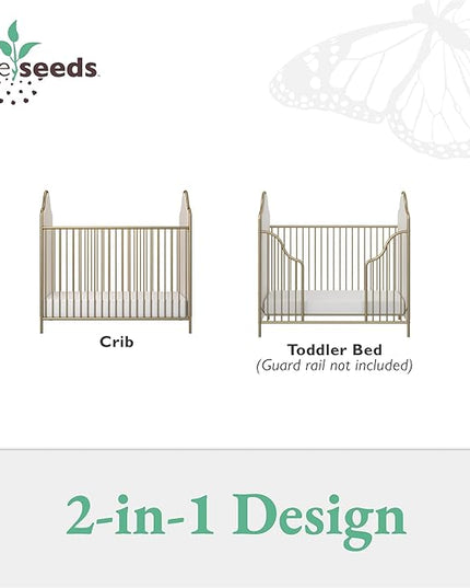 Little Seeds Piper Upholstered Metal Crib, Gold - LeafyLoom