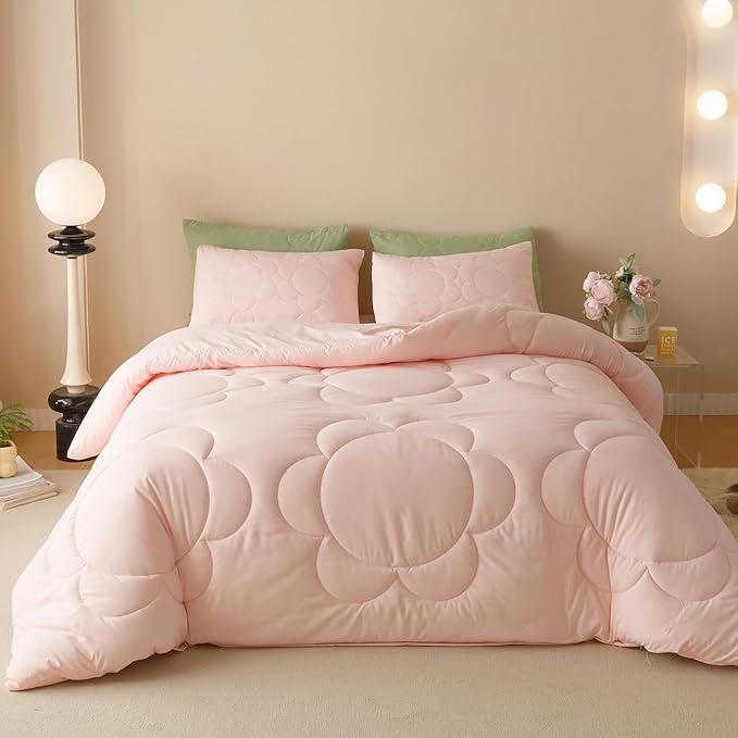 Pink Flower Comforter California King Pink Sunflower Print Bed Cal King Comforter Set 3 PCs Dark Pink Floral Comforter Set for Women Girls Bedroom Decor All Season Hotel Quality Comforter - LeafyLoom
