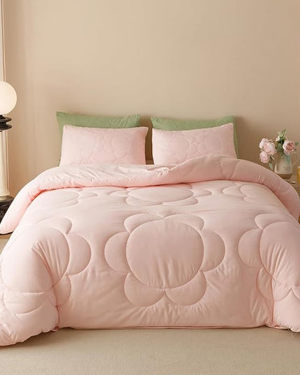 Pink Flower Comforter Full Pink Sunflower Print Bed Full Comforter Set 3 Pieces Dark Pink Floral Comforter Set for Boys Girls Teens Bedroom Decor All Season Hotel Quality Comforter Set - LeafyLoom