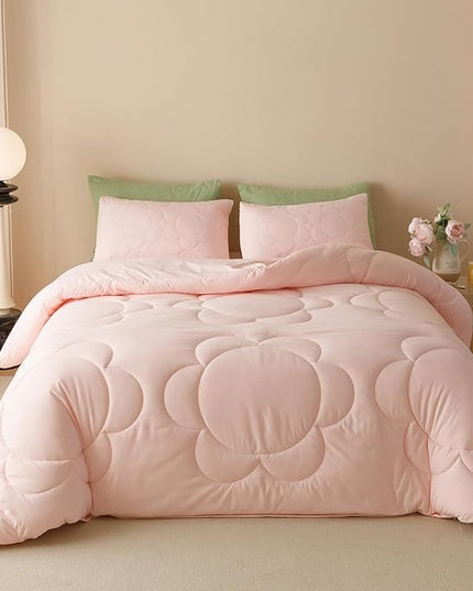 Pink Flower Comforter King Pink Sunflower Print Bed King Comforter Set 3 Pieces Dark Pink Floral Comforter Set for Women Girls Bedroom Decor All Season Hotel Quality Comforter Set - LeafyLoom