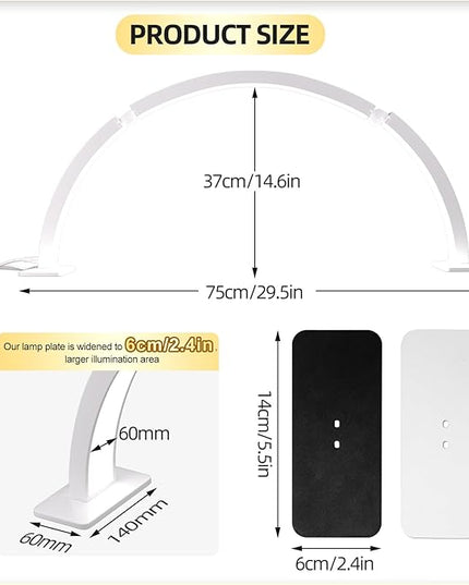 TwoWin Half Moon Light for Nail Desk, 29.5'' 48W Half Moon Nail Tech Desk Lamp for Nails, Tattoo, Eyelash Extensions, Beauty, Arch Light for Nail Techs, Led Lash Light Nail Tech Lamp - LeafyLoom
