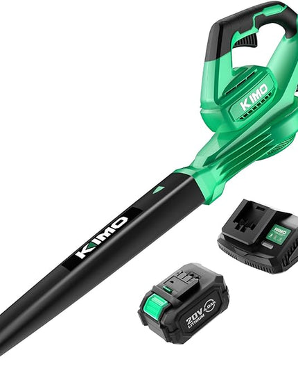 KIMO Cordless Leaf Blower - 200 CFM 170 MPH Battery-Operated Blower for Blowing Leaves, Snow Debris and Dust, 20V Electric Leaf Blower with 4.0Ah Battery and Charger for Yard| Patio| House |Jobsite - LeafyLoom