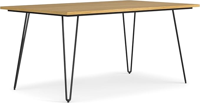 SIMPLIHOME Hunter Dining, Solid Wood Oak Veneer Tabletop Powder-Coated Iron Metal Legs in Black, Industrial-Style Rectangular Kitchen Table for 4 to 6 People, 66 inches - LeafyLoom