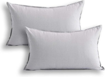 Jeanerlor Cotton Linen Square Decorative Throw Pillow Case Cushion Cover with Twin Needles Stitch on Edge, 12"x20"(30 x 50cm), 2 Pcs, Silver Grey - LeafyLoom