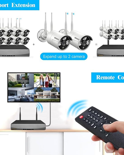 (Dual Antennas for WiFi Enhanced & 60 Days Storage) AI Human Detected 2K 3.0MP Wireless Security Camera System,OOSSXX 10 Channel NVR HD Outdoor Home Surveillance WiFi Cameras Systems OOSSXX