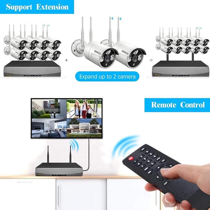 (90 Days Storage & Dual Antennas for WiFi Enhanced) AI Human Detected 2K 3.0MP Wireless Security Camera System,OOSSXX 10-Channel NVR HD Outdoor Home Surveillance WiFi Cameras Systems OOSSXX