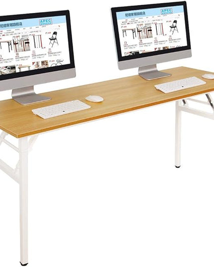 Folding Desk, 62 inch No Assembly Folding Desks for Small Spaces, Sturdy Foldable Computer Desk, Functional Home Office Desks, Study Writing Desk Office Table Workstation for Home Office Outdoor - LeafyLoom