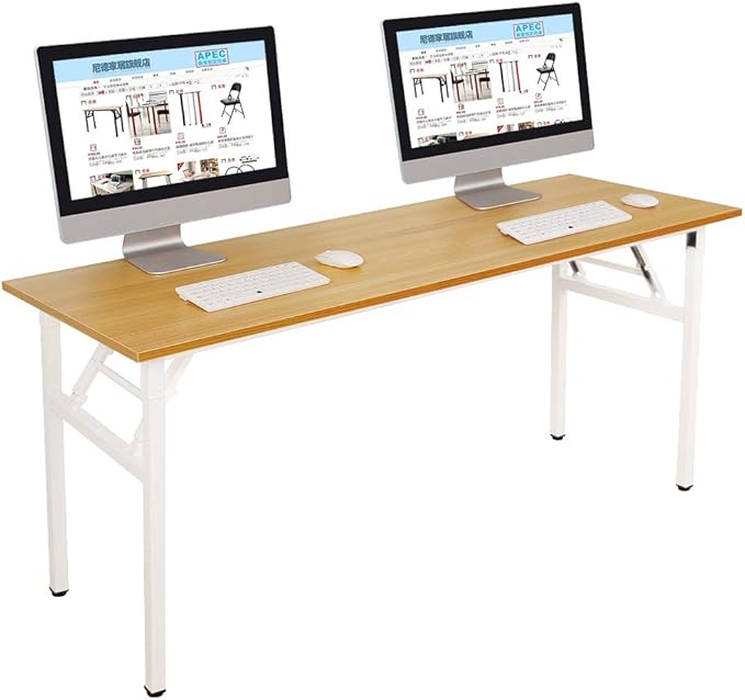 Folding Desk, 62 inch No Assembly Folding Desks for Small Spaces, Sturdy Foldable Computer Desk, Functional Home Office Desks, Study Writing Desk Office Table Workstation for Home Office Outdoor - LeafyLoom