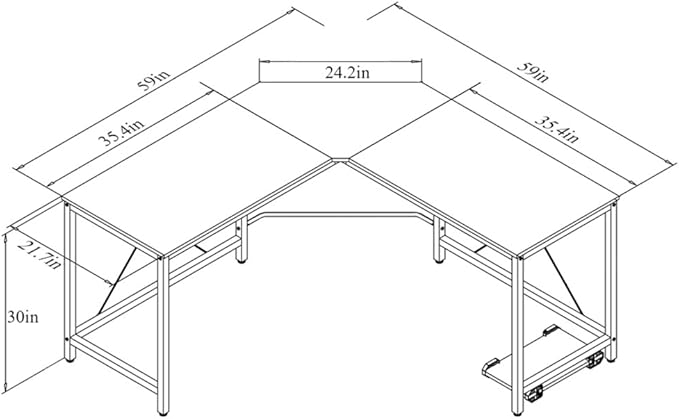 DlandHome L-Shaped Computer Desk 59 inches x 59 inches, Composite Wood and Metal, Home Office PC Laptop Study Workstation Corner Table with CPU Stand, Brown Black and Black Legs, ZJ02-BB - LeafyLoom