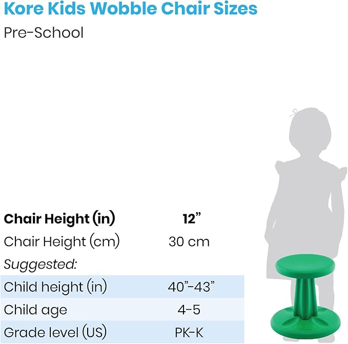 Kore Kids Preschool Wobble Chair - Flexible Seating Stool for Classroom, Preschool, Kindergarten & Elementary School - Age 4-5 yrs, Grey (12in) - LeafyLoom