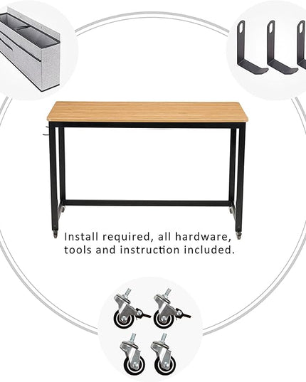 AHB 55" Rolling Computer Desk with 4 Smooth Wheels, Simple Style Mobile Writing Desk Home Office Study Table Movable Workstation with Metal Frame - LeafyLoom