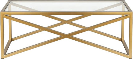 Calix 46'' Wide Rectangular Coffee Table in Brass - LeafyLoom
