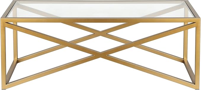Calix 46'' Wide Rectangular Coffee Table in Brass - LeafyLoom