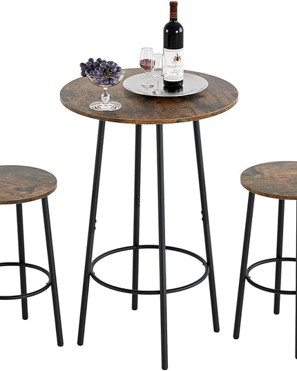 3 Piece Bar Table Set, Round Bar Table and Chairs Set of 2, Pub Dining Table Set Counter Height, Bar Stool Table for Breakfast Nook, Dinning Room, Living Room, Rustic Brown(23.6") - LeafyLoom