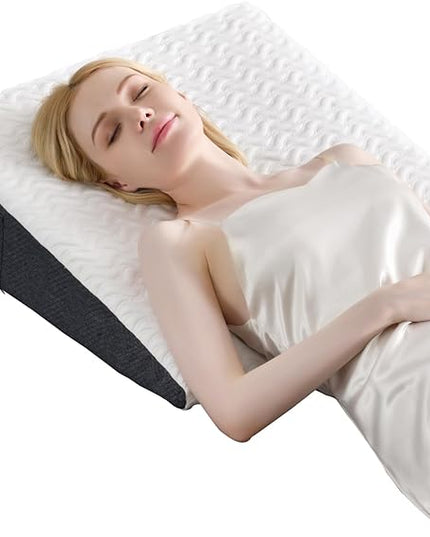 7.5" Bed Wedge Pillow with Cooling Memory Foam Top for Headboard, Triangle Pillow for Sleeping to Relieve Acid Reflux, Heartburn, Snoring and GERD, Reduce Neck and Back Pain - LeafyLoom