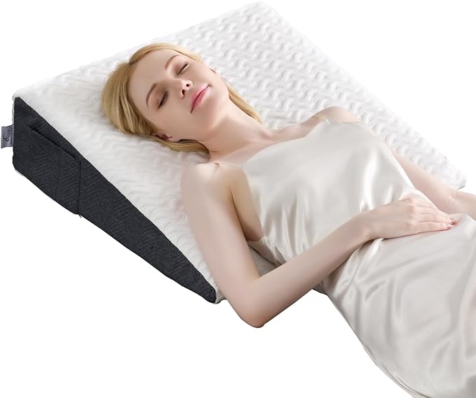 7.5" Bed Wedge Pillow with Cooling Memory Foam Top for Headboard, Triangle Pillow for Sleeping to Relieve Acid Reflux, Heartburn, Snoring and GERD, Reduce Neck and Back Pain - LeafyLoom