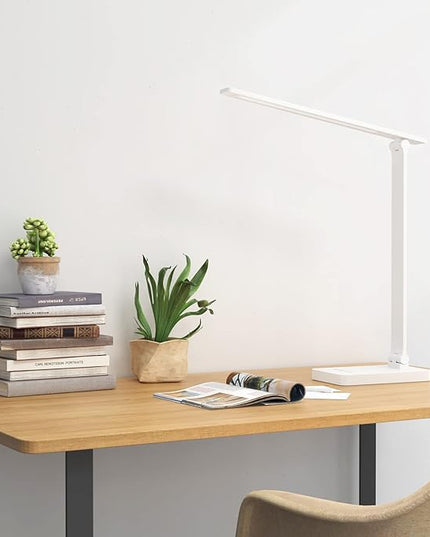 Lepro LED Desk Lamp with USB Charging Port Dimmable Home Office Touch Control Reading Table Lamp,3 Color Modes with 5 Brightness Level, School Dorm Room Essentials, Task Lamp, Sewing, Crafting, White - LeafyLoom